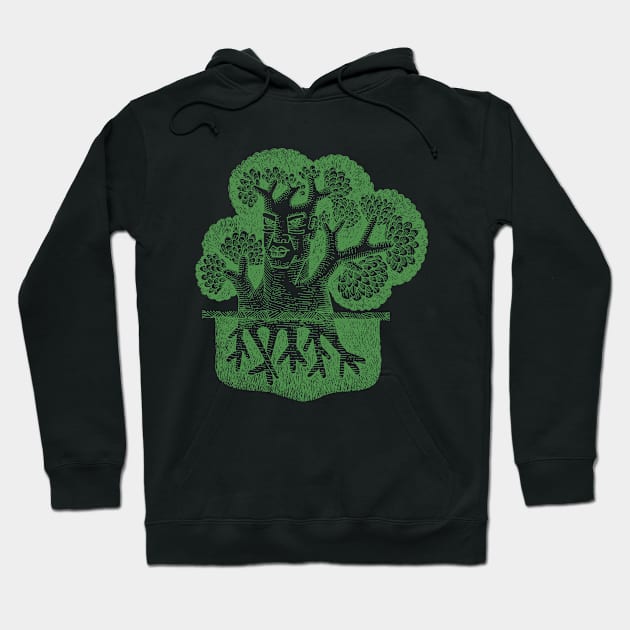 Forest God Soul Expression with Side Profile of a Man and His Head with Leafy Tree Branches Hand Drawn Illustration with Pen and Ink Cross Hatching Technique 2 Hoodie by GeeTee